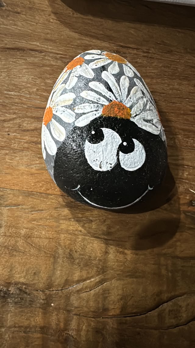 Pedra pintada — Carinha com flores